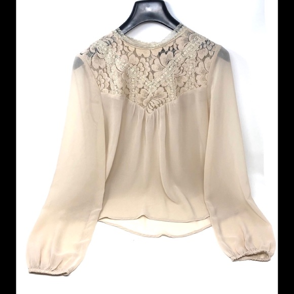 Tops - Living Doll Long Sleeve Contrast Lace Chiffon